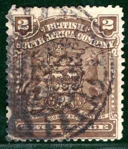 RHODESIA BSACo Stamp 2d (1898-1908) Used *INTAGLIO BAG-SEAL POSTMARK* GRBLUE91