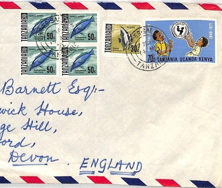 BT242 1972 TANZANIA/BRITISH KUT MIXED FRANKING *Dar* Commercial Air Cover FISH