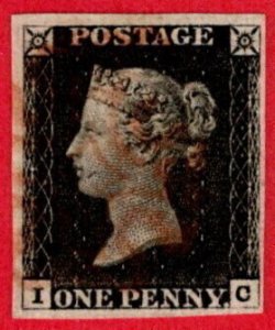 GBR SC #1 U (I,C) 1840 Queen Victoria 4-margins w/red cancel CV $375.00