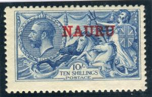 NAURU-1916-23 10/- Deep Bright Blue fine LMM with certificate Sg 23d