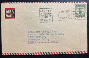 1950 Sydney Australia Airmail Slogan Cancel Cover To Poona India