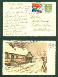 Denmark. Christmas Card Farm 1949  With Seal + Scott # 306. Adr: Saxkøbing