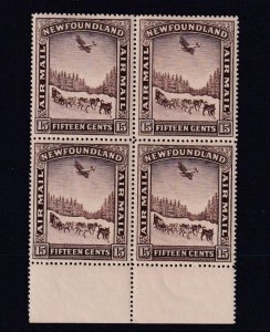 NEWFOUNDLAND # C6 VF-MNH BLOCK OF 4 DOG SLED AND PLANE