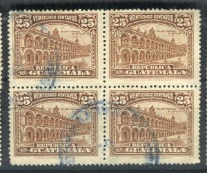 GUATEMALA; 1922 early National Symbol issue 25c. fine used BLOCK of 4