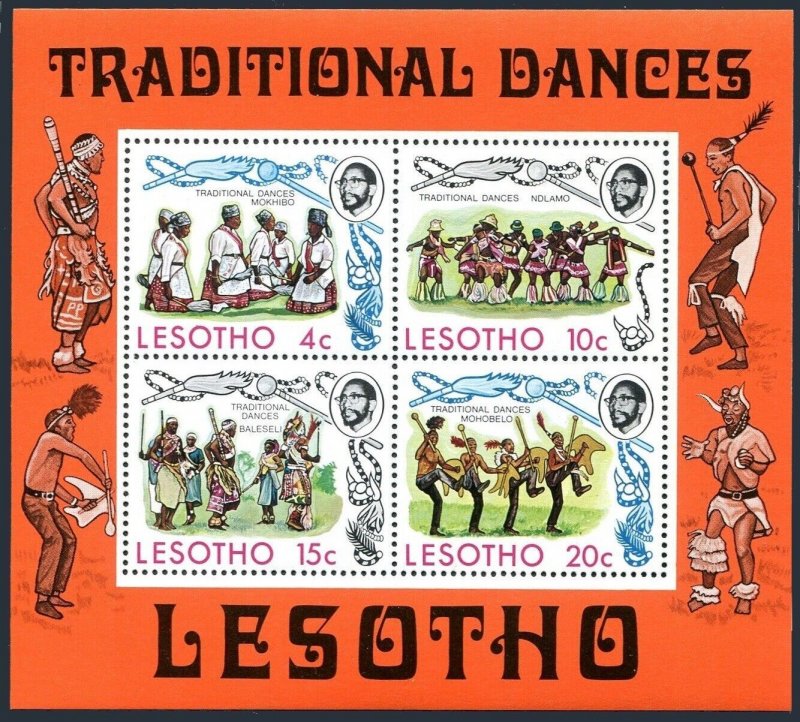 Lesotho 191-194,194a sheet, MNH. Michel 191-194, Bl.2. Traditional Dances, 1975.