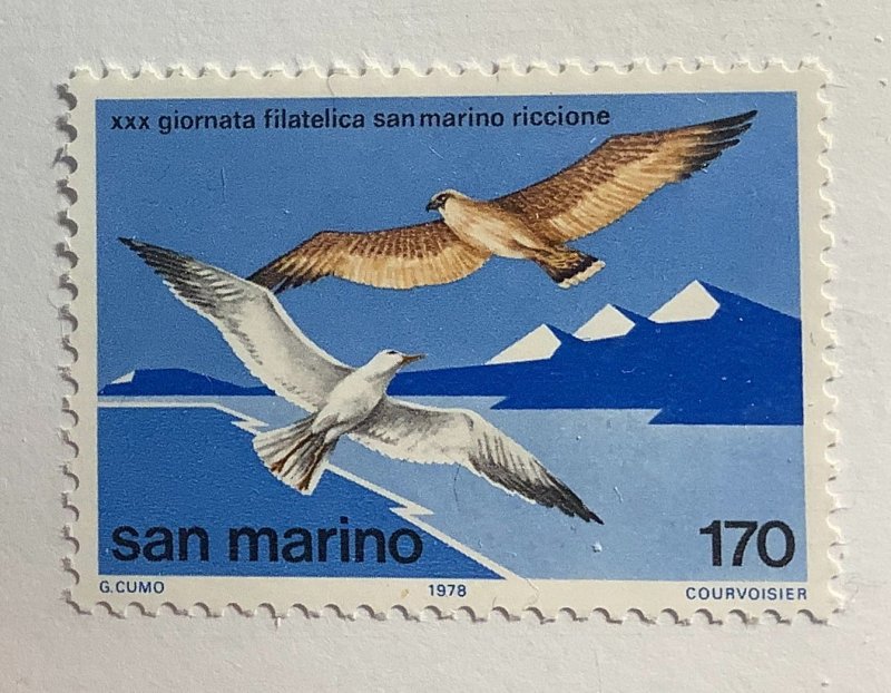 San Marino 1978 Scott 929 MNH - 170 L,  Philatelic Congress, Gull & Kestrel