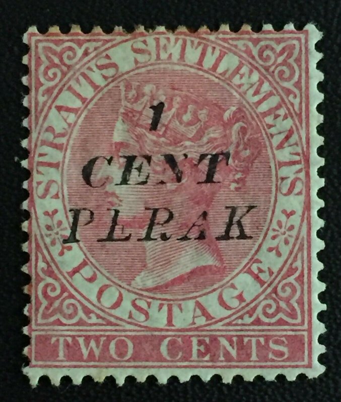 MALAYA 1886 PERAK opt Straits Settlements QV 1c on 2c MLH T25 SG#28 M3184