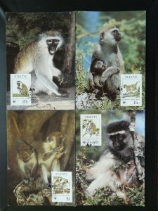 wild animal monkey wwf set of 4 maximum card St Kitts 85069