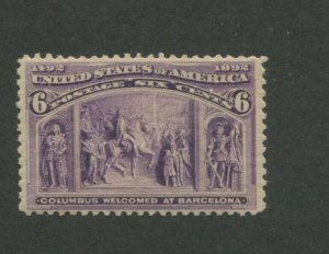 1893 United States Postage Stamp #235 Mint Never Hinged F/VF Original Gum