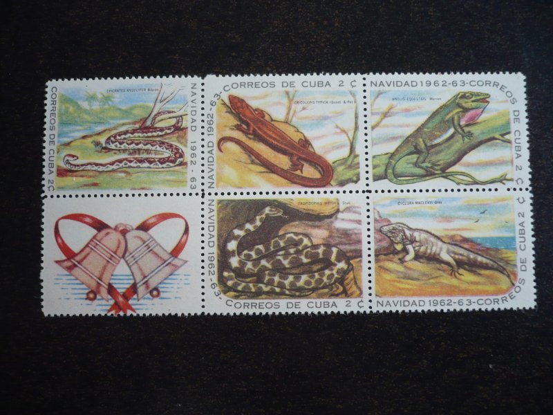 Stamps - Cuba - Scott# 764a - Mint Hinged Block of 5 Stamps plus 1 Label