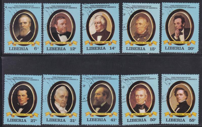 Liberia # 912-921, U.S. Presidents, Used, 1/3 Cat.