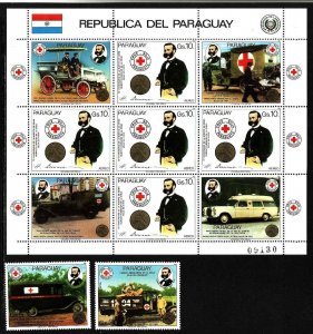 Paraguay-Sc#C614-16-unused NH sheet + stamps-Red Cross Je