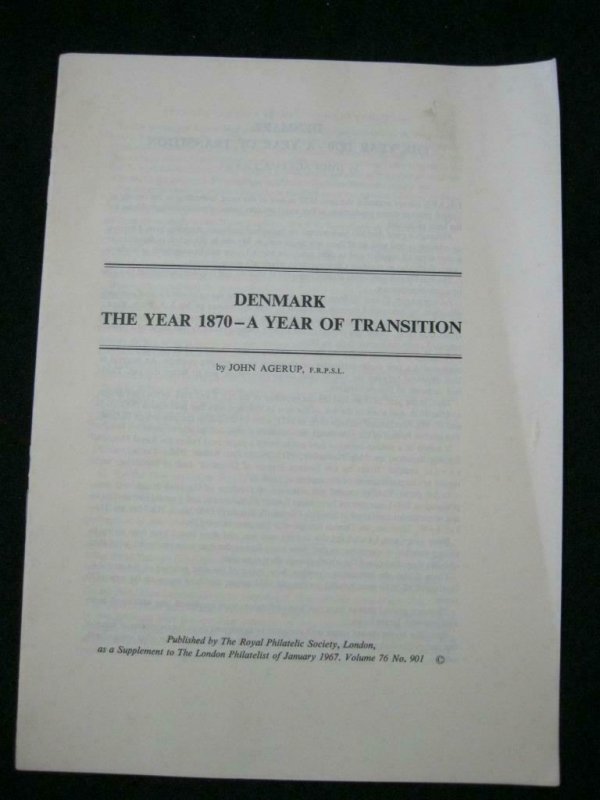 DENMARK THE YEAR 1870 - A YEAR OF TRANSITION by JOHN AGERUP