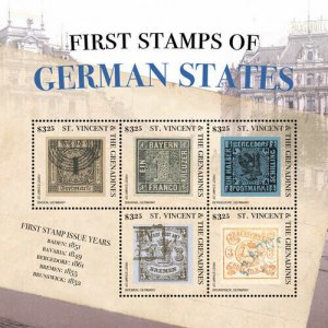 St. Vincent 2016 - First Stamps of German States Years 1849-61, Sheet of 5 - MNH