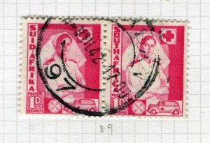 SOUTH AFRICA; 1941 early Large War Effort issue fine used 1d. Pair 