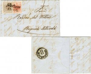 Austria 3k and 6k Coat of Arms c1855 Botzen with reverse transit Innsbruck on...