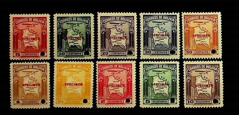 BOLIVIA Sc C42-51 NH ISSUE OF 1935 - MAP - SPECIMEN!
