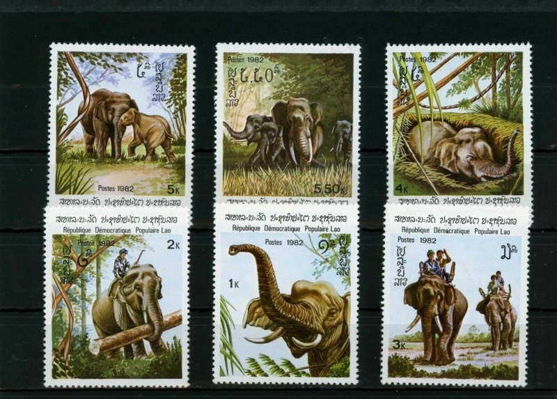 LAOS 1982 Sc#355-360 FAUNA ELEPHANTS SET OF 6 STAMPS MNH 