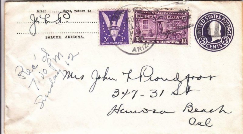 1944, Salome, AZ to Hermosa Beach, CA, Special Delivery, See Remark (8736)