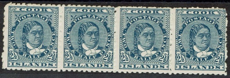 COOK ISLANDS 1902 QUEEN 21/2D MNH ** STRIP NO WMK PERF 11