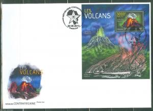 CENTRAL AFRICA 2013  VOLCANOES  SOUVENIR SHEET  FIRST DAY COVER