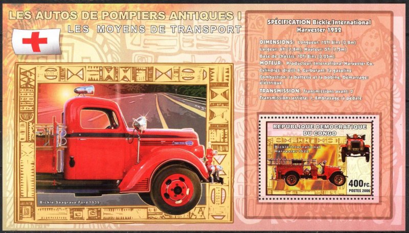 Congo 2006 Old Fire Trucks I Bickle International Harvester 1922 (3) S/S MNH