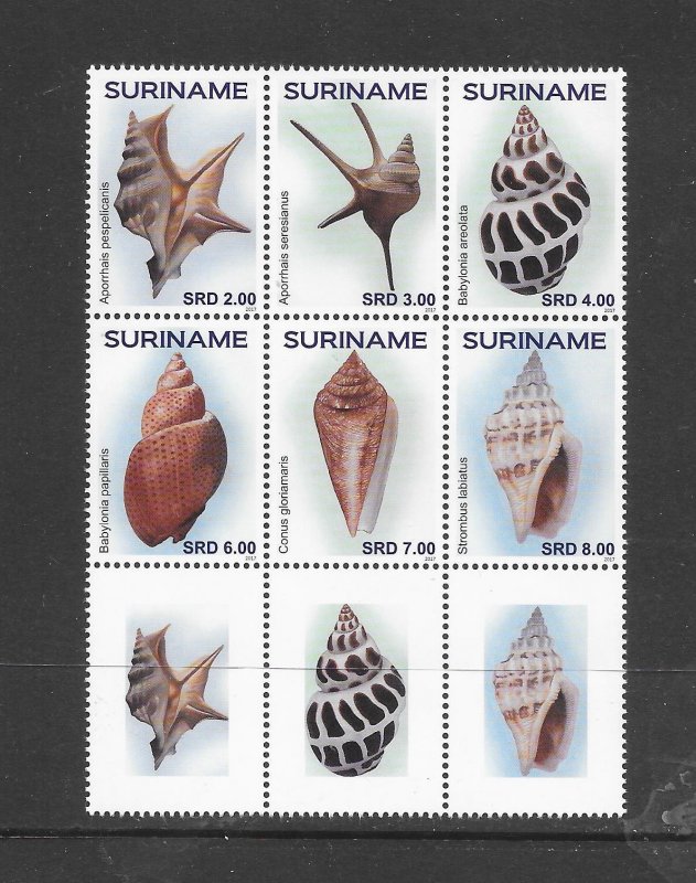 SHELLS - SURINAME #1507 SHEET OF 6 MNH