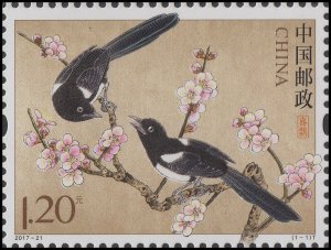 China 2017-21 Eurasian Magpie 喜鹊 single (1 stamp) MNH
