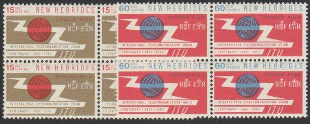 NEW HEBRIDES 1965 ITU set blocks of 4 MNH..................................54819