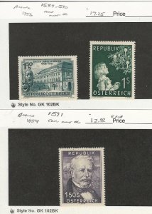 Austria Postage Stamp, #589-590, 591 Mint Hinged, 1953-54, DKZ