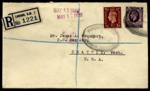 Great Britain Two 1936 and 1938 Registered covers to Seattle Washington