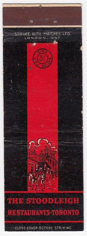 Canada Revenue 1/5¢ Excise Tax Matchbook THE STOODLEIGH Toronto, Ont.