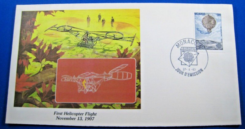 MONACO 1983  -  SCOTT # 1368 FDC  -  FIRST HELICOPTER FLIGHT 1907