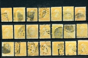 21 x One cent Small Queen Cancel, dated, flag, s/r etc. lot CAnada