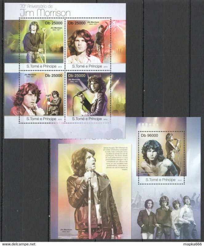 2013 S. Tome & Principe Music Singer Jim Morrison Kb+Bl ** Stamps St1811