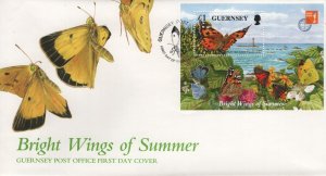 Guernsey 1997 FDC Sc 590 1pd Painted Lady Butterfly, lighthouse Sheet Hong Ko...