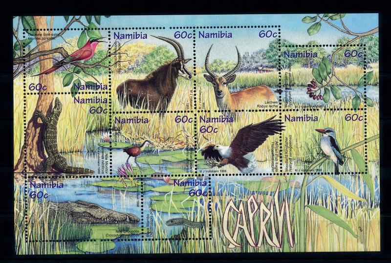 [40572] Namibia 1998 Animals Wild life Birds Antelope Crocodile Snake MNH Sheet