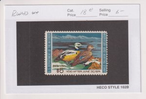 U.S.: Sc #RW40, 1973 $5.00 Federal Duck Stamp, Steller's Eider, MNH (S31...