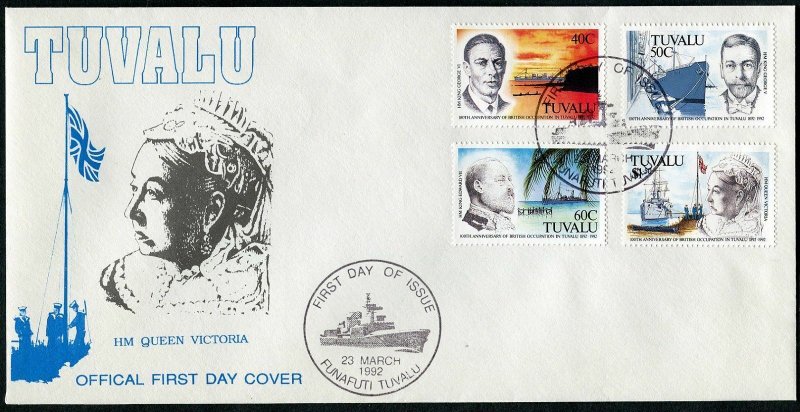 Tuvalu 590-593,FDC.Michel 611-614. Annexation of Gilbert/Ellice,100,1992.Ships.