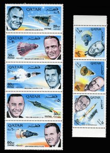 Qatar #104-104A Cat$16.50, 1966 Astronauts, set of two se-tenant strips, neve...