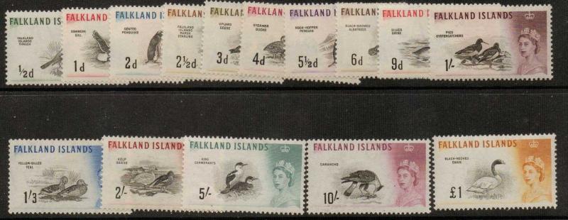 FALKLAND ISLANDS SG193/207 1960 BIRDS MTD MINT 