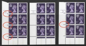 GB 1975 Northern Ireland 5½p CB cyl 1 perf I2P, ditto PP, ditto Scotland 'perf