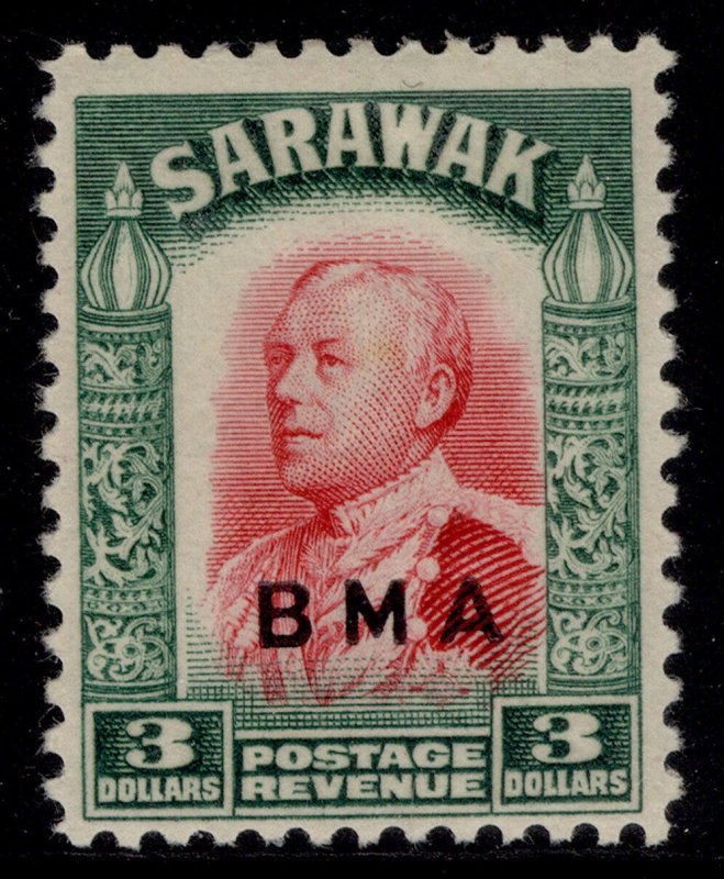 SARAWAK GVI SG142, $3 carmine & green, UNUSED. Cat £50. 