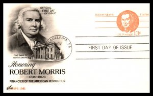 US UY34 Robert Morris Artcraft U/A FDC Postal Reply Card