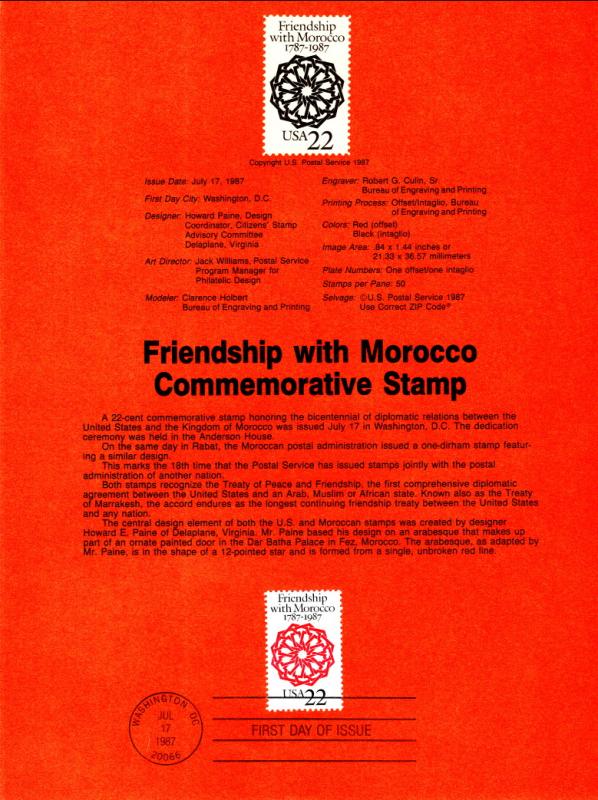 US SP813 Friendship With Morocco 2349 Souvenir Page FDC