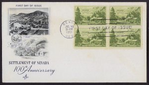 U.S.A. Sc#999 NEVADA SETTLEMENT BLK of four (1951) FDC
