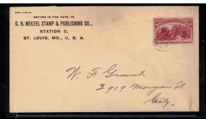 USA #242 Very Fine Used On Cover With Light Strike Of St Louis CDS Date Stamp