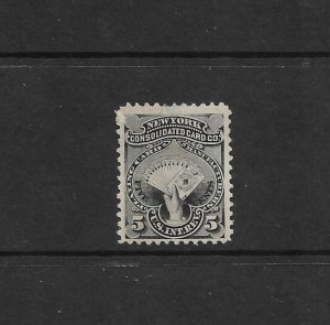 US Stamps: Private Die Prop. Revenues Playing Cards; 5c NYCCCo #RU14d