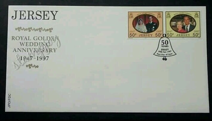 Jersey Royal Golden Wedding Anniversary 1997 Queen (FDC) *clean