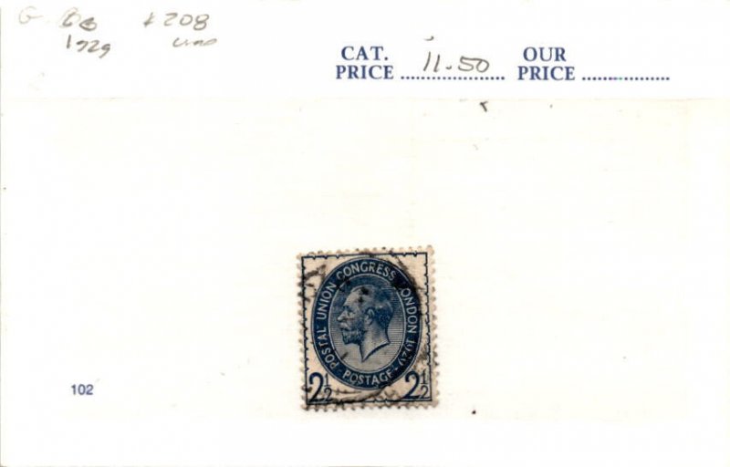 Great Britain, Postage Stamp, #208 Used, 1929 King George (AF)